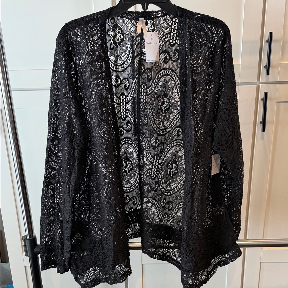 (Final Sale) Vanity Black Lace Cardigan or cute swim suit cover up